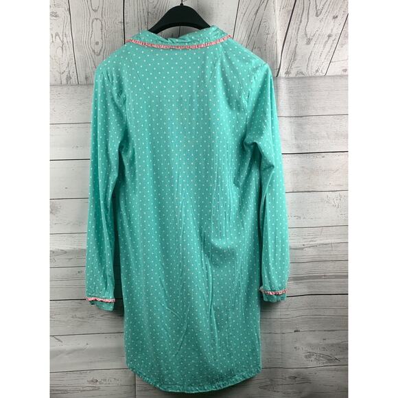 Caribbean Joe Sleep Shirt Womens small nightgown‎ button up polka dot green - Picture 2 of 4